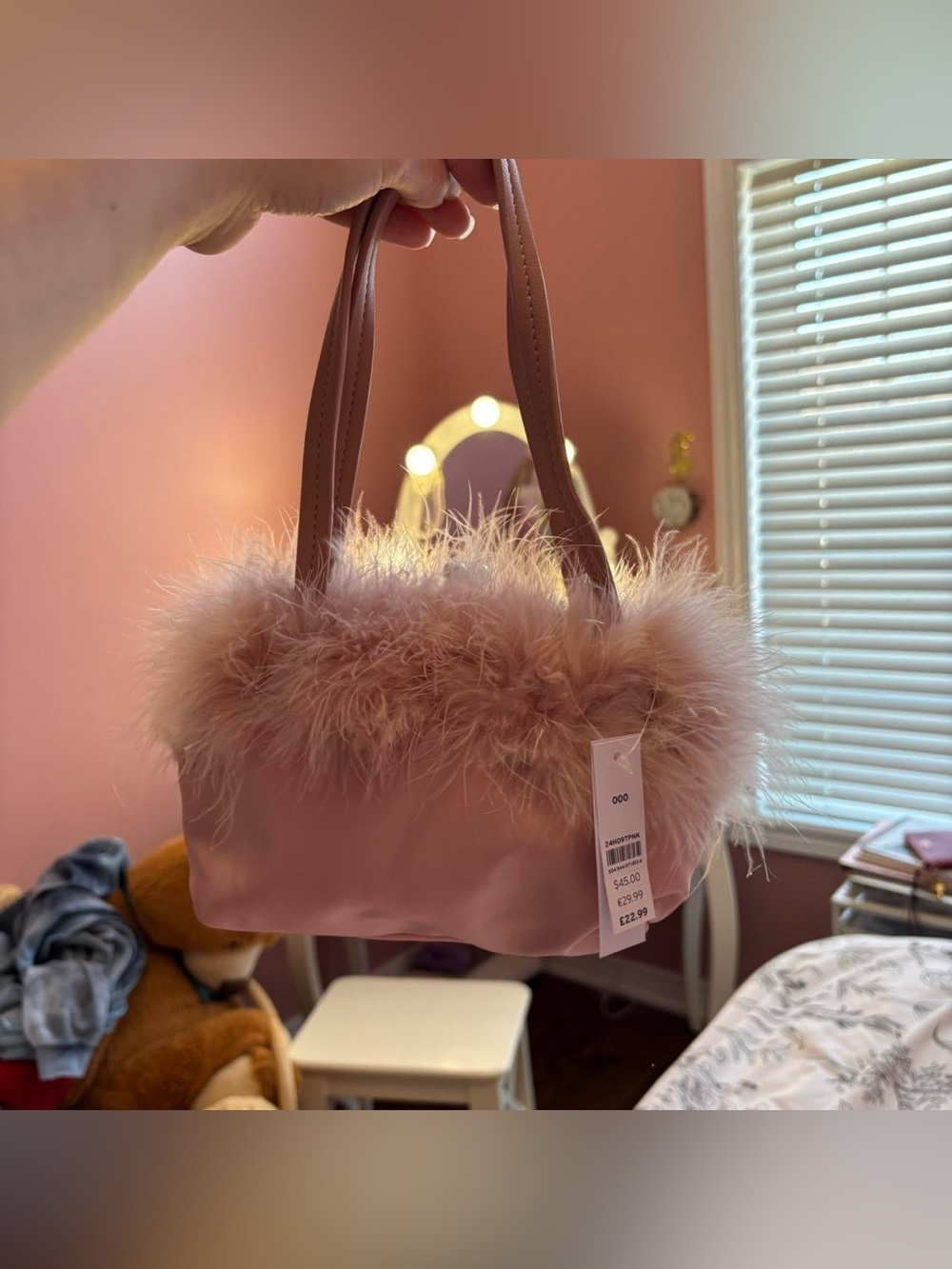 Topshop Blush Pink Faux-Fur Mini Top-Handle Bag